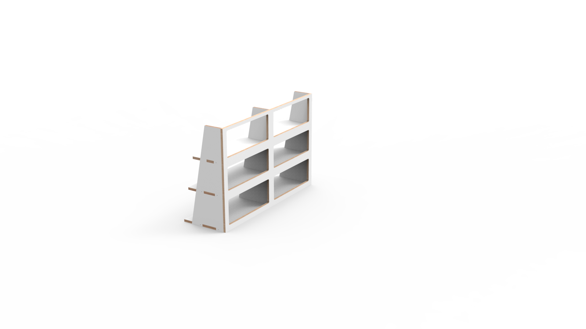 Luffare Hanging Shelve — isolated 3/4 render showing the 6-cubby layout and wedge side panel.